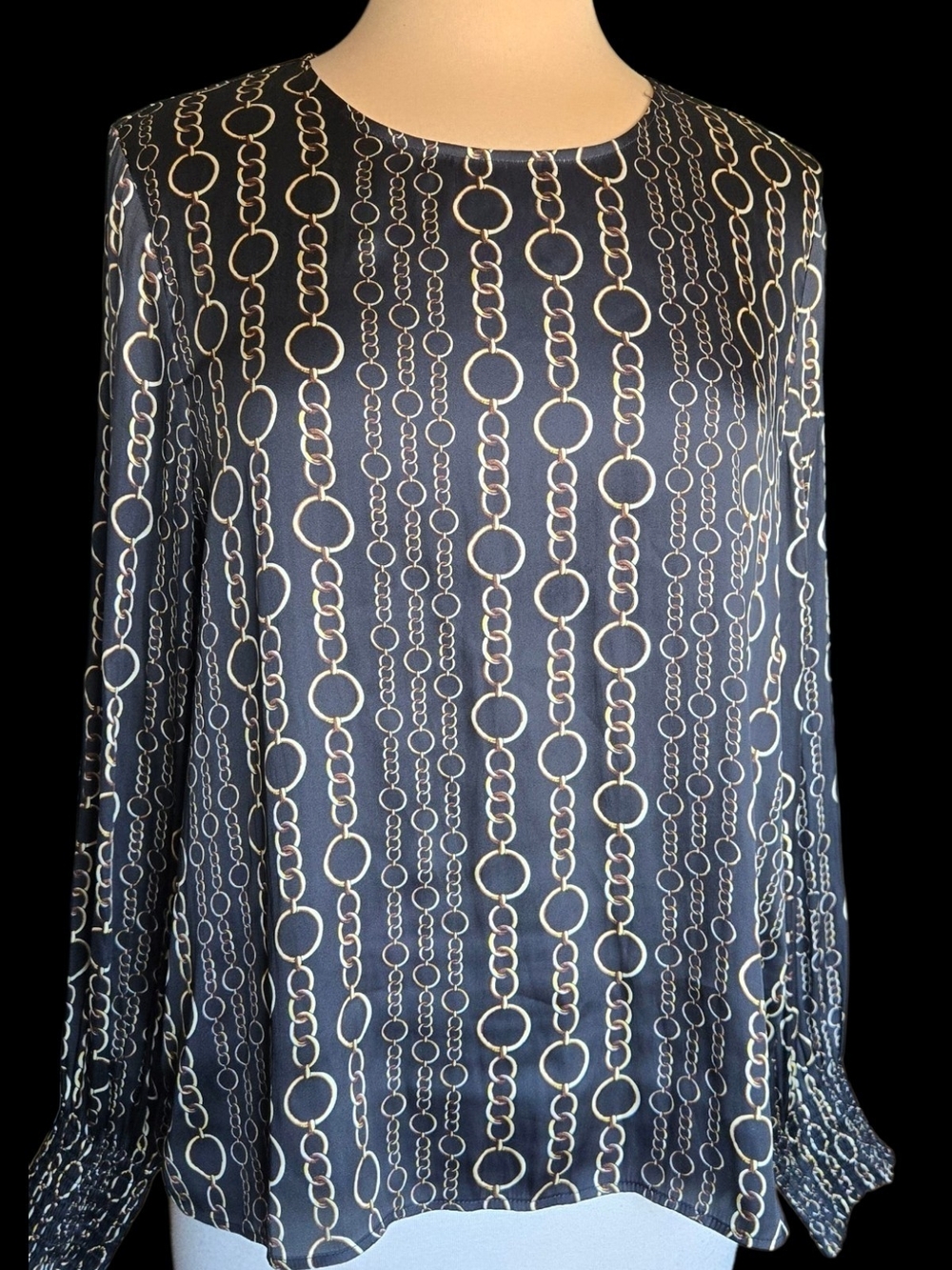 Banana Republic Black Blouse with Gold Chain Pattern Sz L